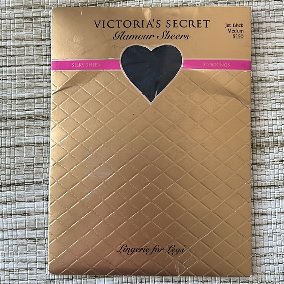 VICTORIA’S SECRET Jet Black Glamour Silky Sheers Stockings thigh-highs Sz M NWT - Picture 1 of 4
